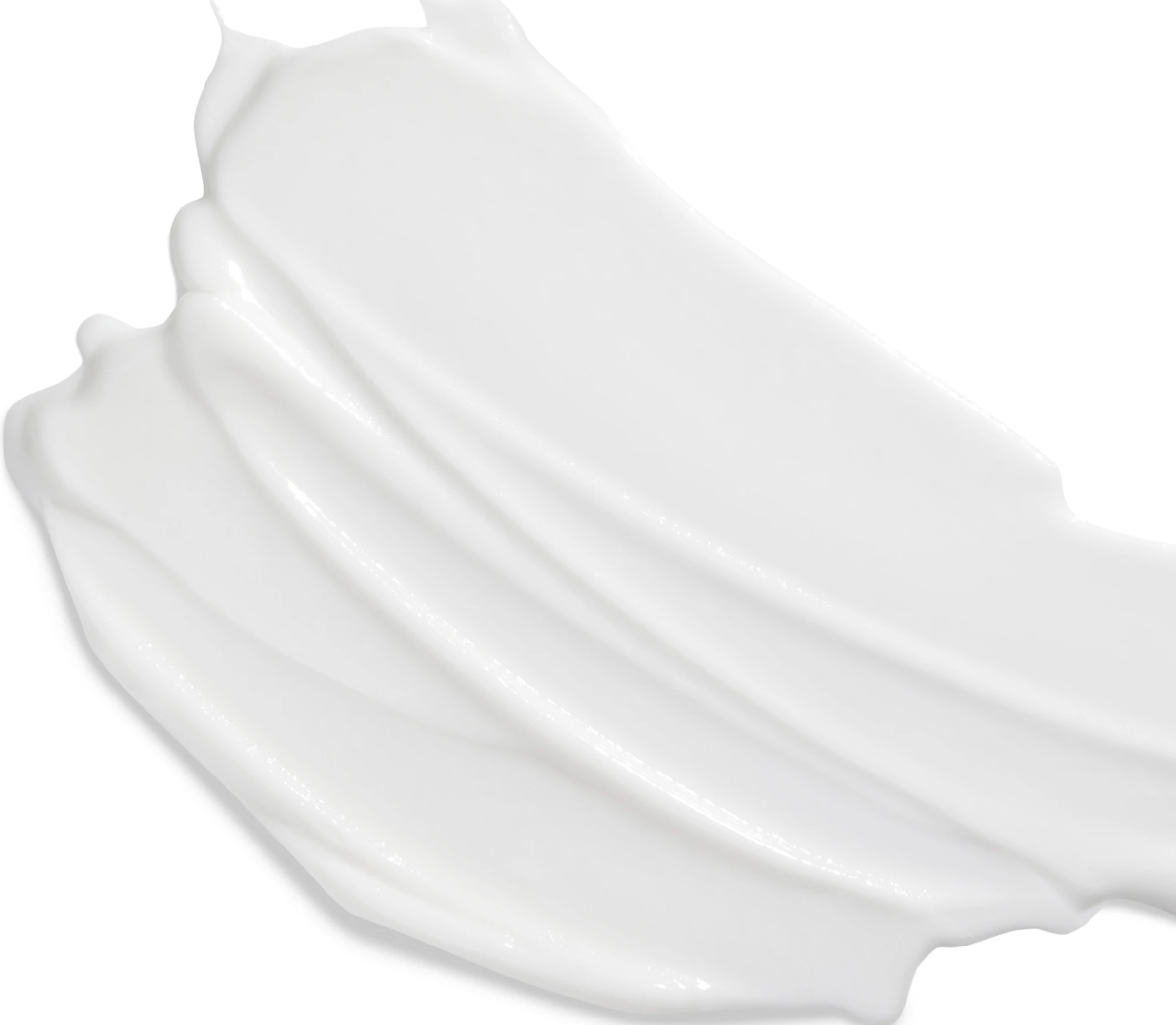Abstract close-up of smooth white cream texture with soft, flowing brush-like strokes on a clean background.